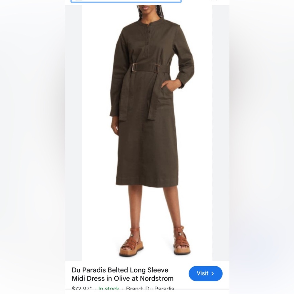 Du Paradis dress olive with buckle NWT size large from Nordstroms